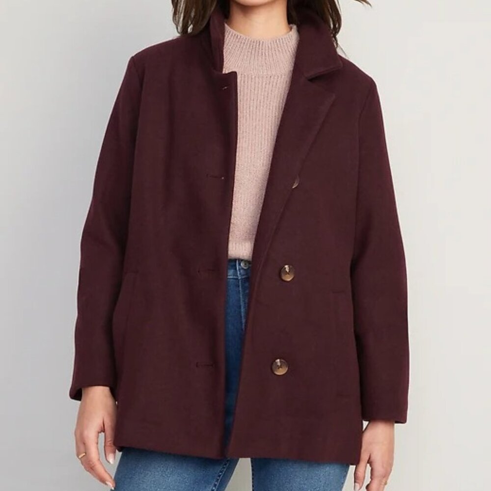 (NWT) Old Navy - burgundy soft-brushed button-front car coat (small)
